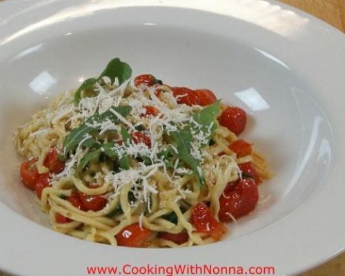 Homemade Troccoli with Tomatoes and Arugula